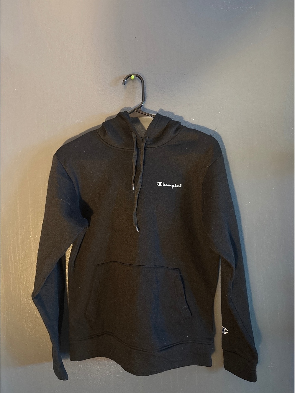 Champion Black Pullover Hoodie with White Logo - Unisex Casual Sporty Sweatshirt